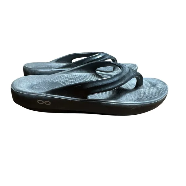 Oofos OOlala Luxe Flip Flop Thong Recovery Sandal Women's‎ Size 8 Black #S54-6 - Image 3
