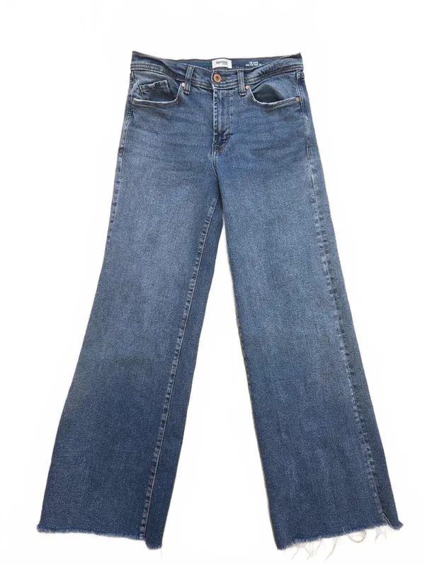 Kensie The Kaya High Rise Wide Leg Jeans blue raw frayed hem size 6 Casual - Image 3