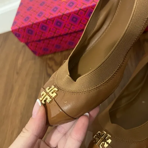 Tory Burch Royal Tan Nappa Leather Jolie Ballet Flat Size 7 US - Image 4