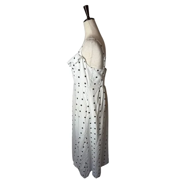 Old Navy Maxi Dress Women Medium White Polka Dot Ruffle Linen Blend Cami Retro - Image 6