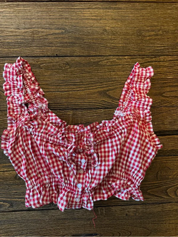 WeWoreWhat Red Gingham Ruffled Crop Top-Women - Image 4