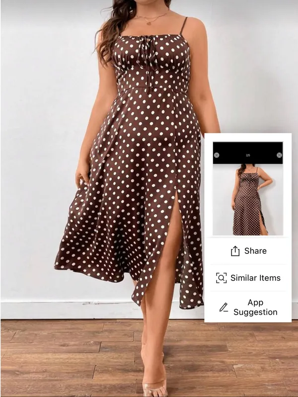 Brown and cream polka dot dress - Image 2