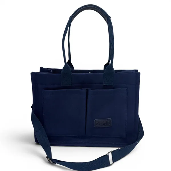 Navy Canvas Tote Bag Compartments Crossbody Work Laptop Purse Teacher Nurse NEW - Image 2