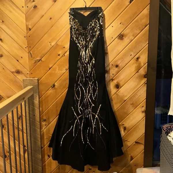 Jump Black beaded & sequins mermaid prom formal strapless gown - Image 6