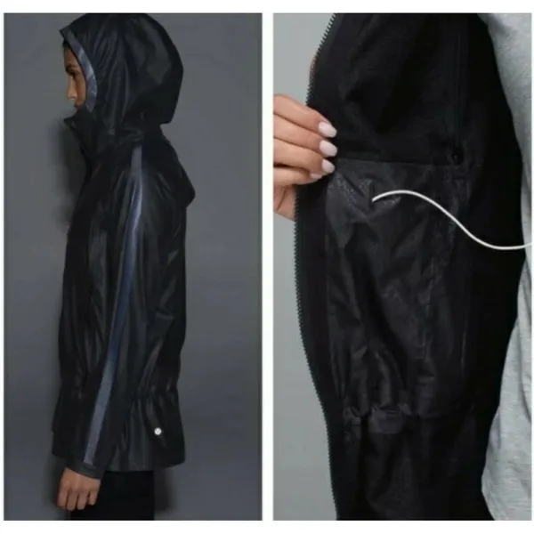 LULULEMON The Drizz Jacket Grey size 10‎ Waxed Coated Water Resistant Reflective - Image 4
