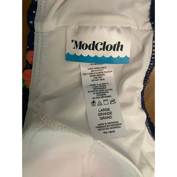 Modcloth Blue Polka Dot Strawberry Tie Strap Metal Back Closure Bikini Top Large - Image 6