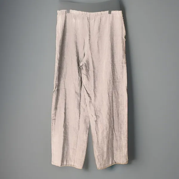 FLAX Pants M Fits L XL Linen Oatmeal Relaxed Lagenlook Coastal Grandma Capsule - Image 2