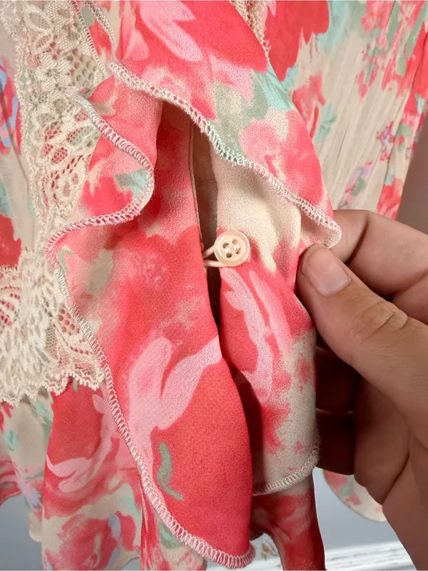 FREE PEOPLE Bad At Love Printed Blouse / Ivory Combo SMALL Floral Cottagecore - Image 4