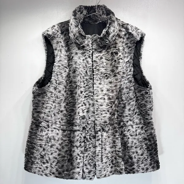 Reversible Vest Leopard Faux Fur Quilted Black with Fur Trim Vintage Y2K Mobwife - Image 3