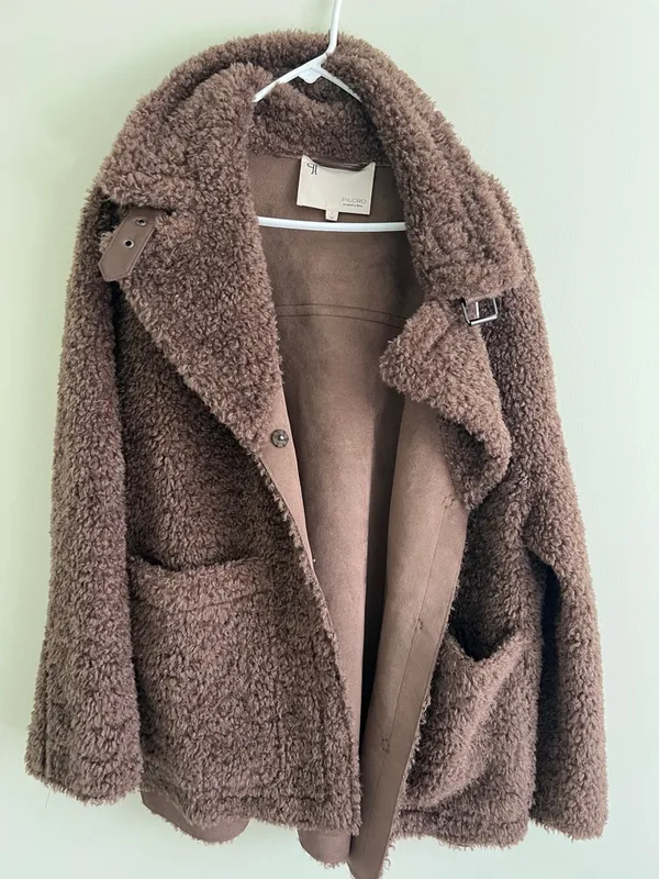 REVERSIBLE PILCRO Brown Sherpa Coat - Women's Cozy Teddy Jacket - Image 7