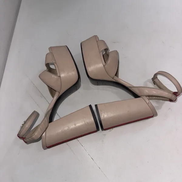 Y2K Style John Galliano Italian Leather Nude Platform Strappy Heels 38 READ‎ - Image 10