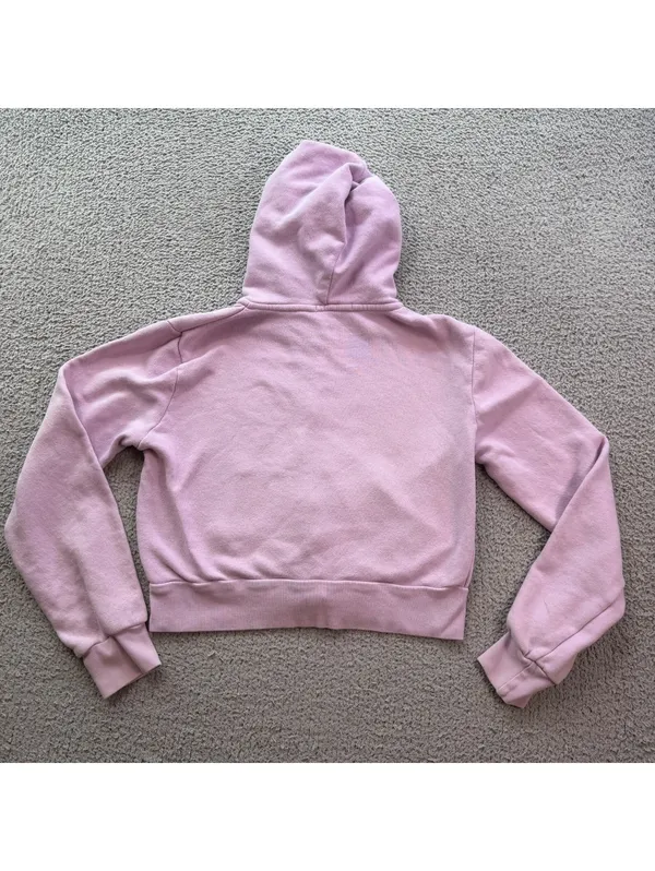 Brandy Melville Pink Cropped Full Zip Hoodie Cotton Blend Y2K Coquette One Size - Image 2