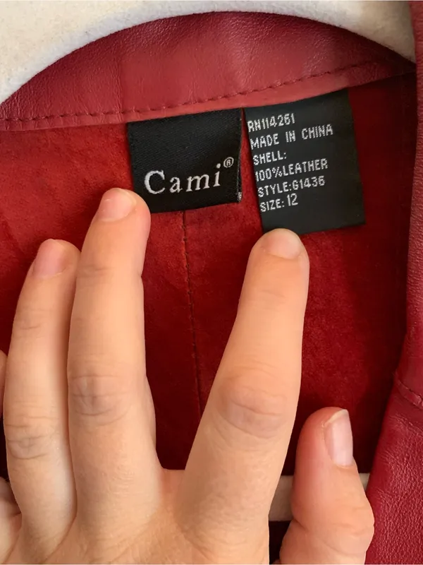 Cami NYC Red Scalloped-Trim Leather Button Jacket Women Size 12 Vintage - Image 3