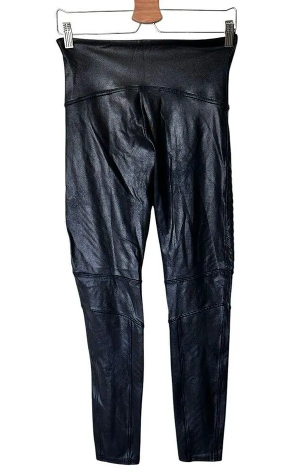 Spanx XL Black Faux Leather Moto shaping slimming Leggings Pull On Pants - Image 2