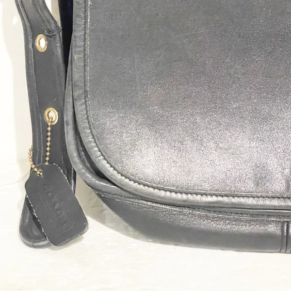 Vintage Coach‎ Black Leather Patricia Saddle Flap Crossbody Messenger Bag 9951 - Image 2