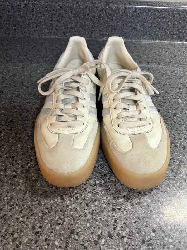 adidas Women's Cream Suede Sneakers with Iridescent Three Stripes - Image 2