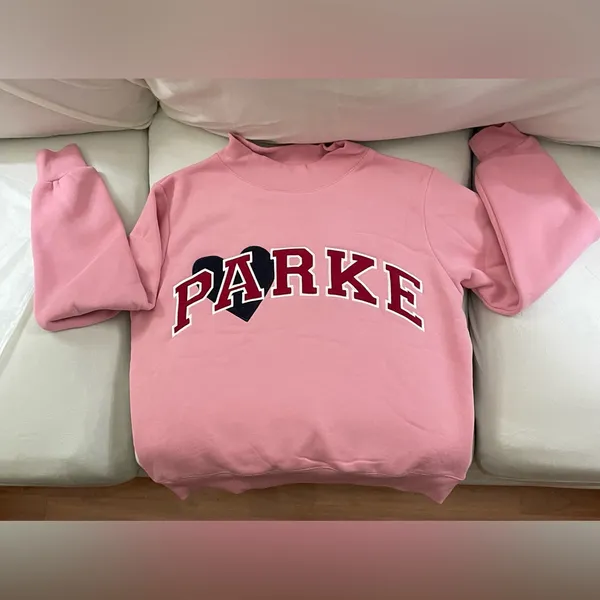 PARKE Valentine’s Special Edition Jean Heart Varsity Fleece Mockneck Blush L/XL - Image 7