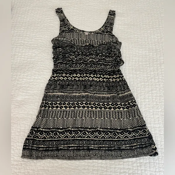 Xhilaration Black & Cream Aztec Geometric Print Sleeveless Boho Dress, Size XL - Image 2
