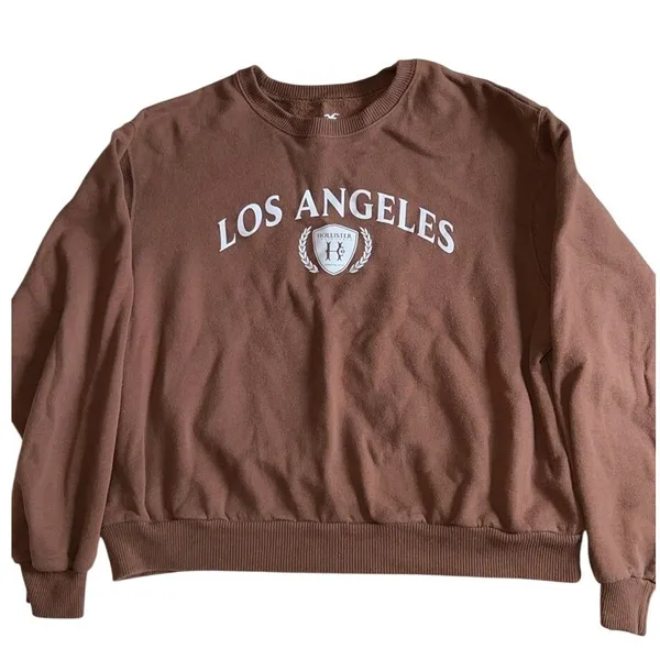 Hollister LA Crewneck Sweatshirt Brown‎ Womens Small Graphic Casual Pullover - Image 2