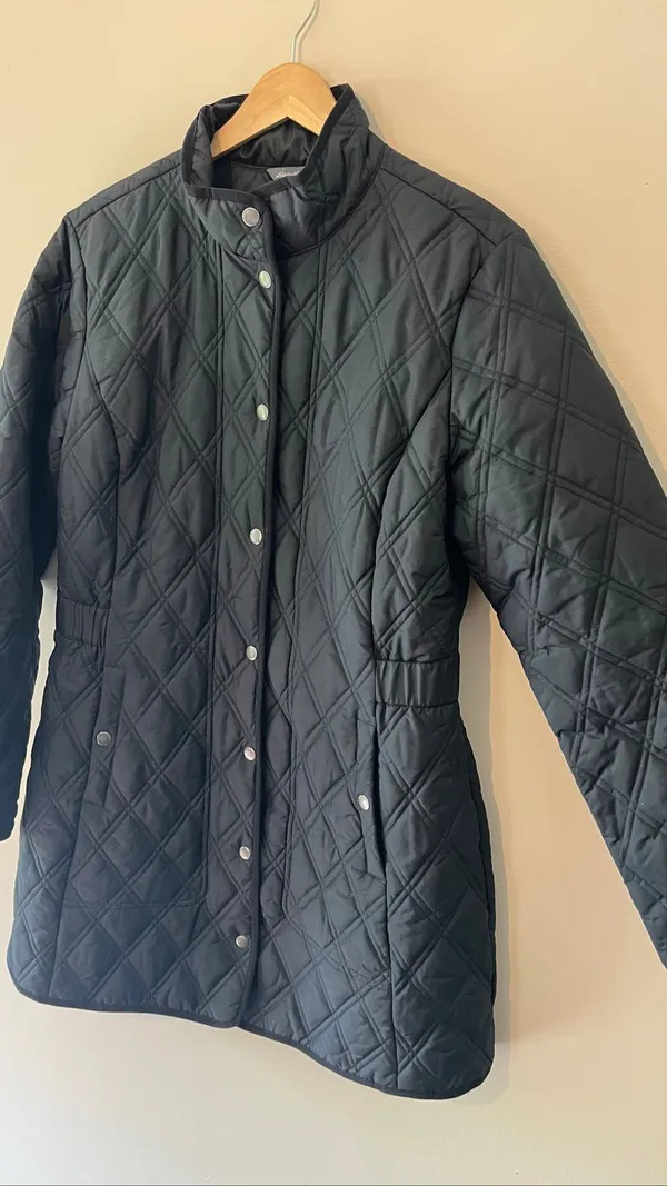 Eddie Bauer Black Quilted Barn Jacket Coat Snap Front Women's Medium M Classic E - Image 4