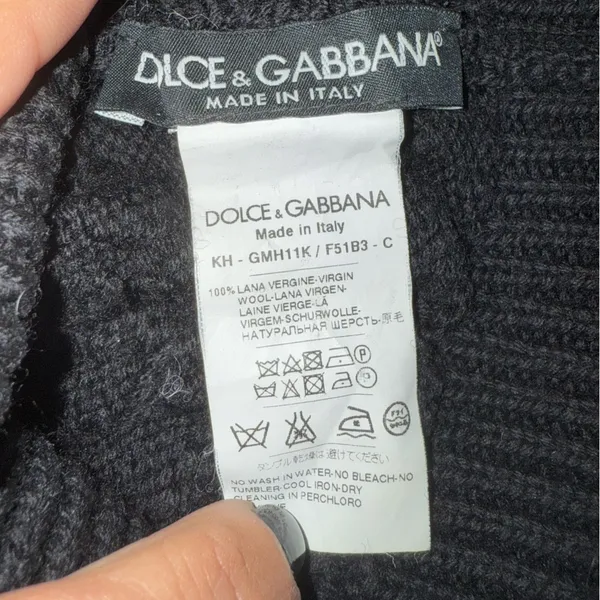 DOLCE & GABBANA 100% Wool Beanie‎ Knit Crochet Black One Size - Image 5