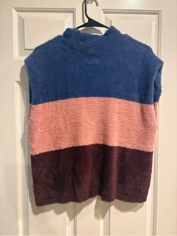 Anthropologie Maeve Colorblock Eyelash Sweater Vest blue pink sz XL L M - Image 4