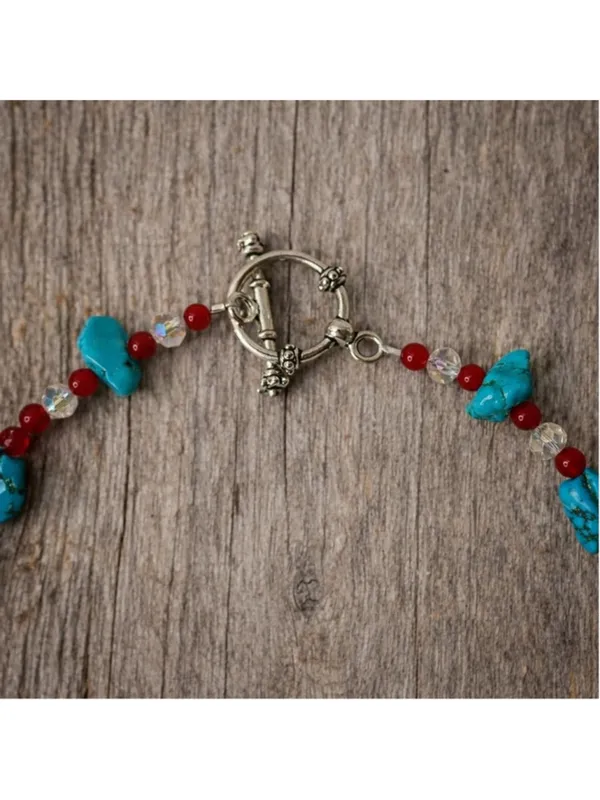 Artisan Jewelry Turquoise & Red Beaded Necklace | 18” - Image 4