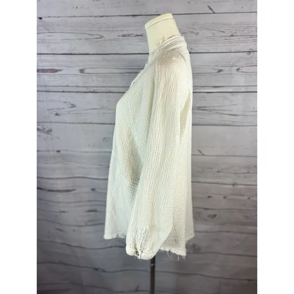 Free People We The Free Summer Daydream Frayed Button Up Shirt Medium Cotton - Image 3
