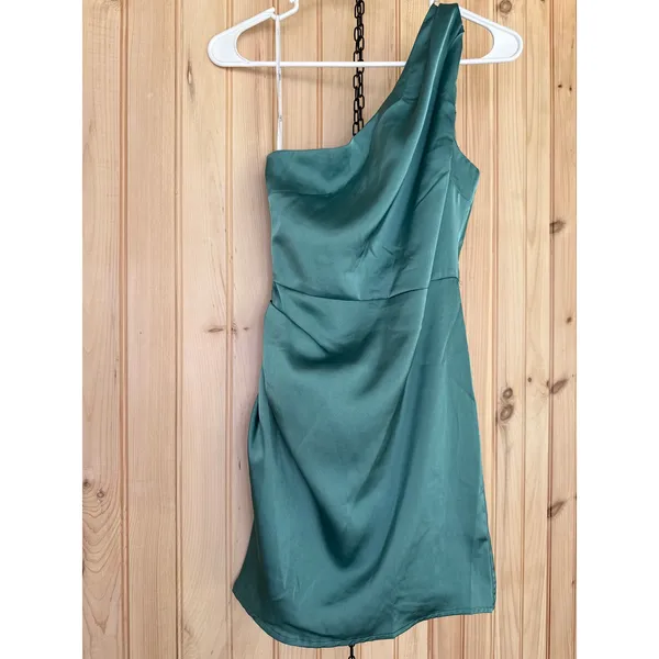 Lulus Love Me Tonight Sage Green Satin One-Shoulder Mini Dress Party Cocktail XS - Image 5