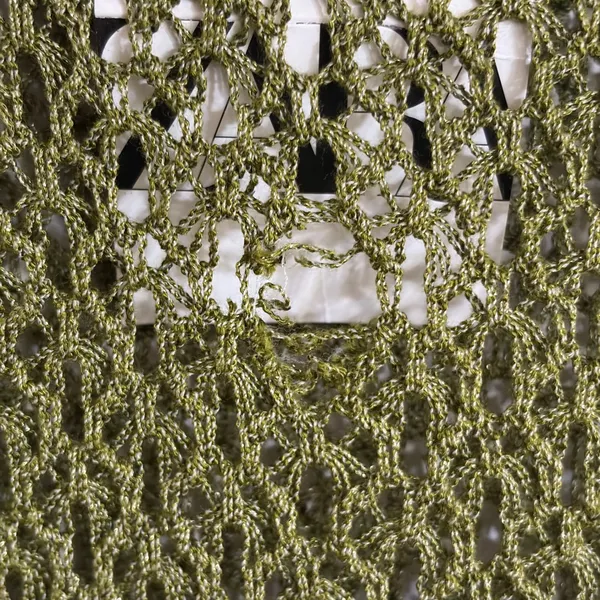 Zara Women Olive Green Open Knit Sweater Metallic Crochet Crew Neck 3859/005 M - Image 6