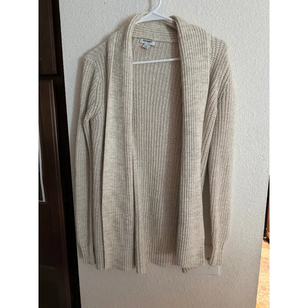 Old Navy Womens Cream Oatmeal Shaker Knit Shawl Collar Open‎ Front Cardigan XS - Image 2