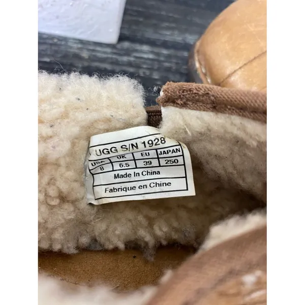 Ugg Brown Leather Bettey Shearling Slip On Slipper Shoes 8 - Image 6