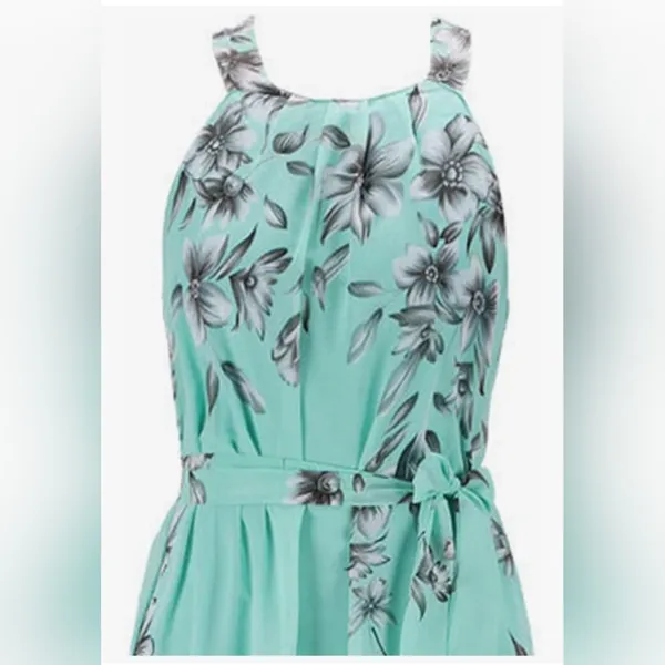 Floral Halter Maxi Dress - Teal, Size M - Image 6