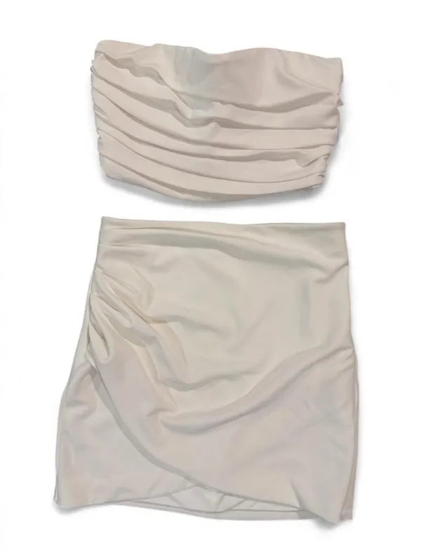 Zara Two Piece White Strapless Set Bottom Large Top Medium - Image 2