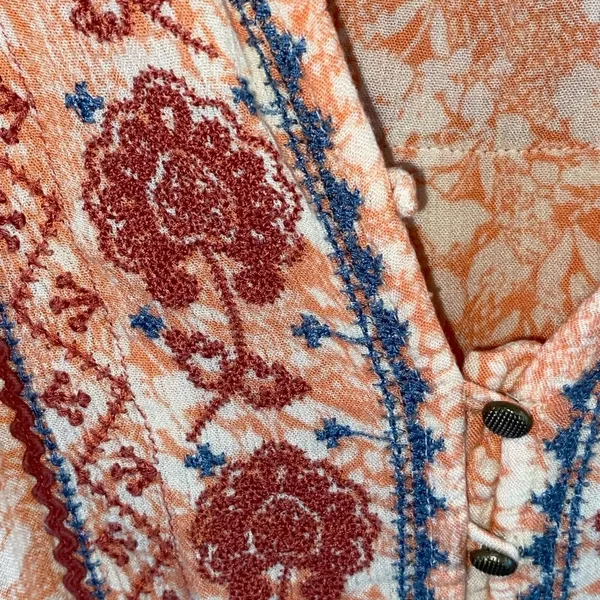 Anthropologie Claudia Embroidered Babydoll Tunic spring Boho Western peach - Image 5