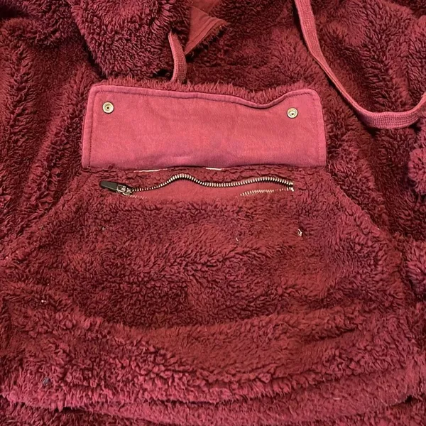 Free People Run My‎ Way Fleece Sherpa Jacket Oversized Plush Hoodie Maroon Small - Image 7