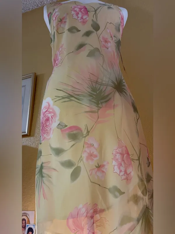 Vintage Dressbarn Yellow Floral Chiffon Midi Dress - Size 12 - NWT - Image 11