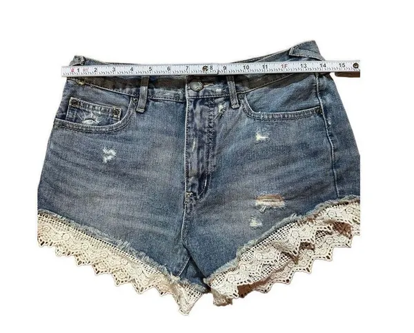 Free People Lacey Cut Off Denim Jean Shorts Distressed Light Blue Faded - Image 7