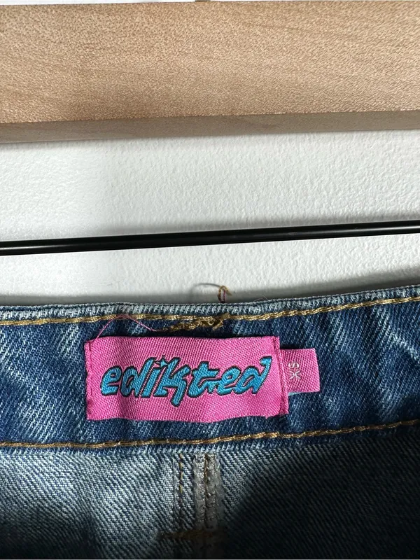 Edikted Wide Leg Carpenter Jeans Y2K Skater Baggy Denim‎ Blue High Rise XS - Image 7