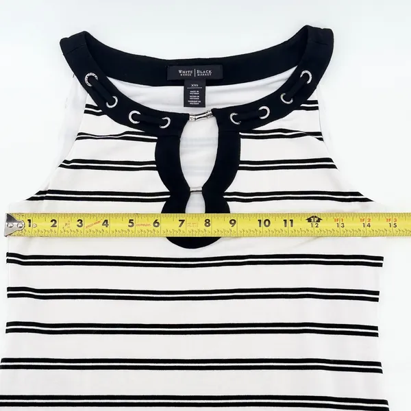 White House Black Market Striped Keyhole Grommet Dress XXS Black White Dress - Image 4