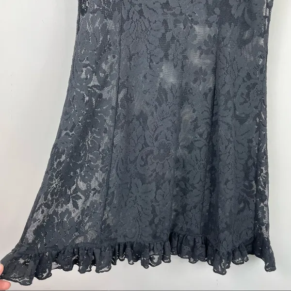 Victoria’s Secret Black Floral Lace Slip Dress Medium Ruffle Hem Sexy Lingerie - Image 11