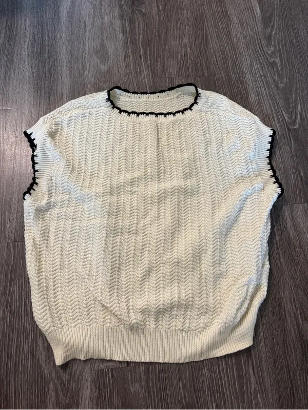 Oversized Contrast Trim Short Sleeve Sweater Black Size M - Image 3