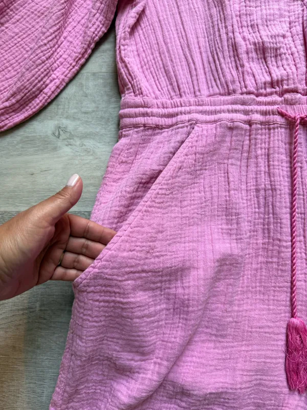 Anthropologie Celia Gauzy Cotton Pink Romper Size S Bohemian Beach Coastal - Image 7