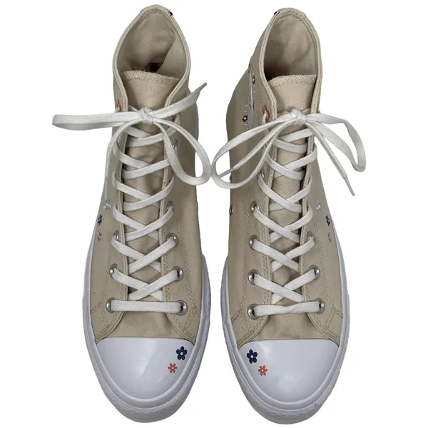 Converse Chuck Taylor Platform Beige Tan Embroidered Floral Flower Womens 11 - Image 3