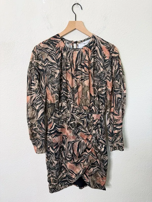 IRO Fenian Abstract Animal Print Ruched Mini Dress Snakeskin Zebra Size‎ 36 / 4 - Image 5