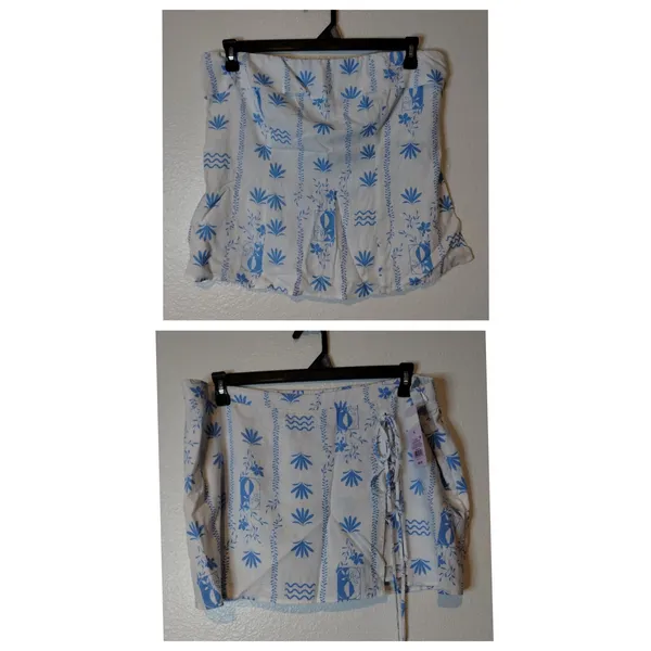Wild Fable NWT 2 Piece Set White Blue Tropical Beach Tube Top (L) & Skort (XL) - Image 2