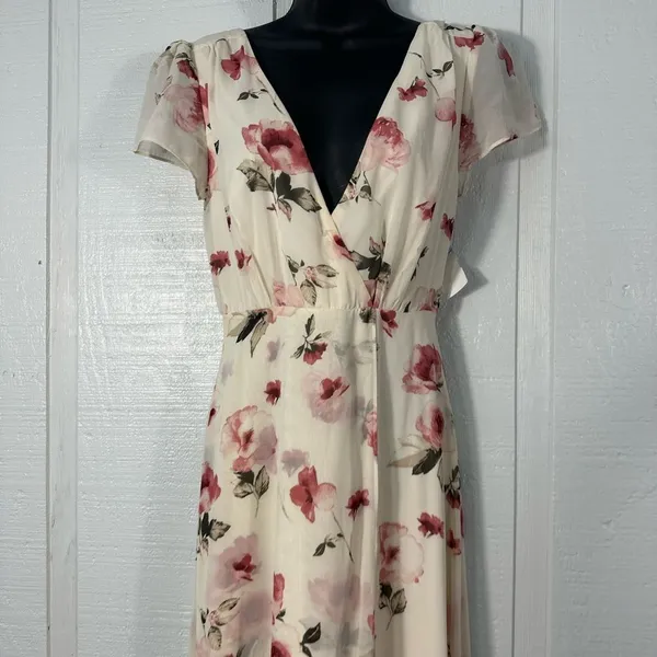 Lulus Cream Floral Flutter Sleeve Maxi Dress Size XS EUC - Image 6