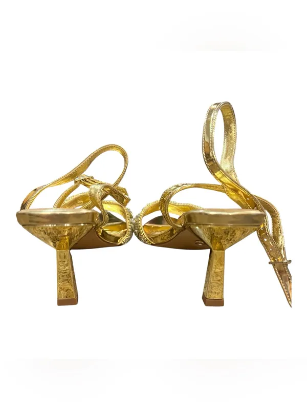 Azalea Wang Ziva Ankle Strap Sandal Gold Rhinestone Heels Size 8 New No Box - Image 4