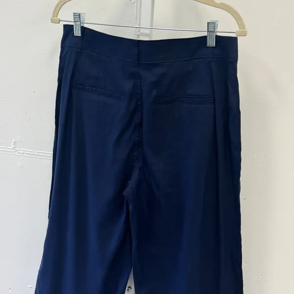 LOFT The Palmer Wide Leg Pants Navy Blue Linen Blend High Rise Cropped Size 8 - Image 4