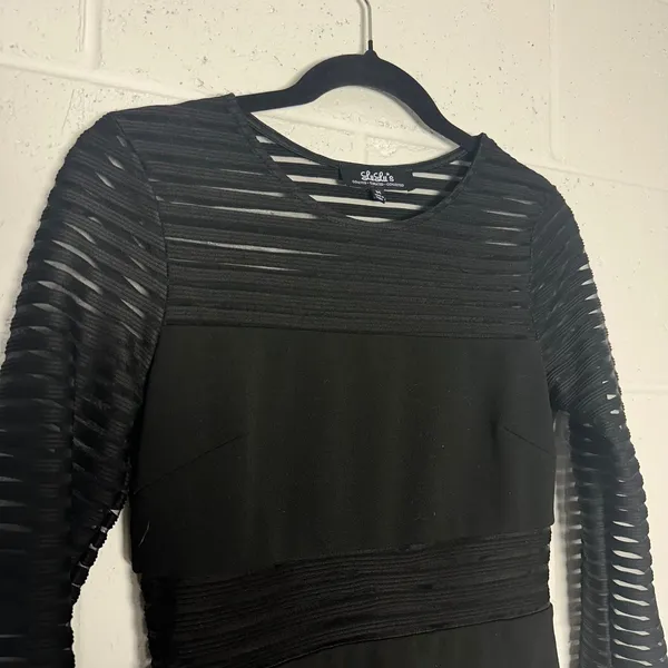 LuLu's Black Sheer Striped Long Sleeve‎ Bodycon Cocktail Party Dress - M - Image 2